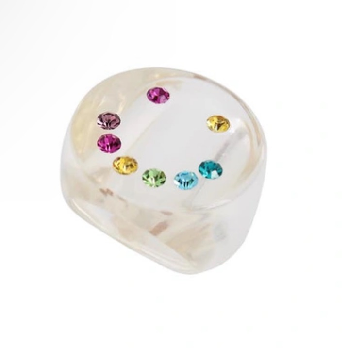 Kurt Geiger London Crystal Smiley Resin Ring In Multi Clear 35$